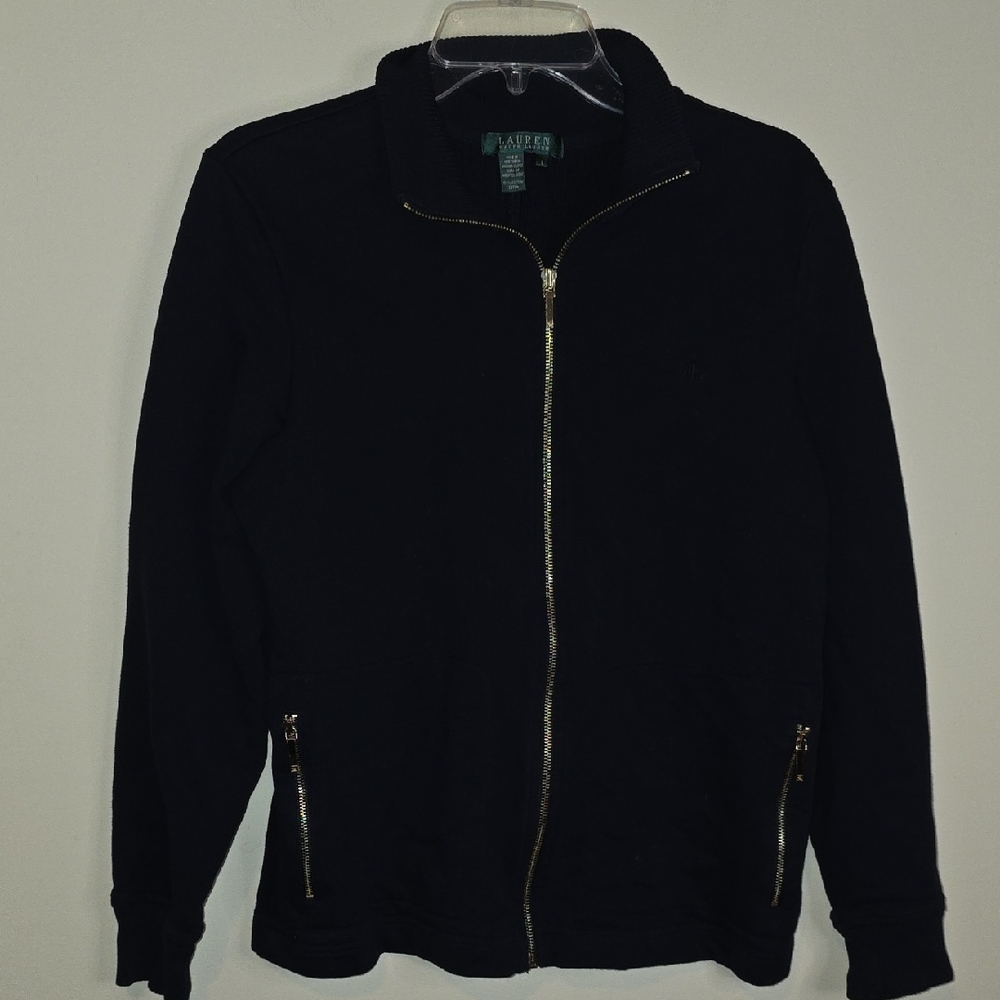 Lauren Ralph Lauren Women's Navy blue Jacket with Gold Zippers.  Size Large EUC